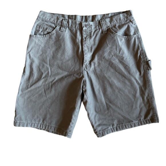 Wrangler Olive Green Shorts Carpenter Size 34 Gray Cotton Pockets 9” Inseam - Picture 7 of 7